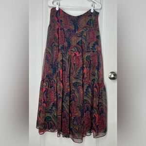 Lauren Ralph Lauren Georgette Maxi Skirt Sz 14 Paisley Tiered Boho Peasant Fairy
